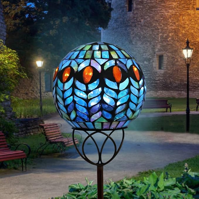 VCUTEKA Solar Outdoor Lights Garden Decor Mosaic Solar Garden Lights Waterproof Glass Ball LED Pathway Stake Light for Landscape Lawn Patio Yard Decoration 6 inch, Colorful