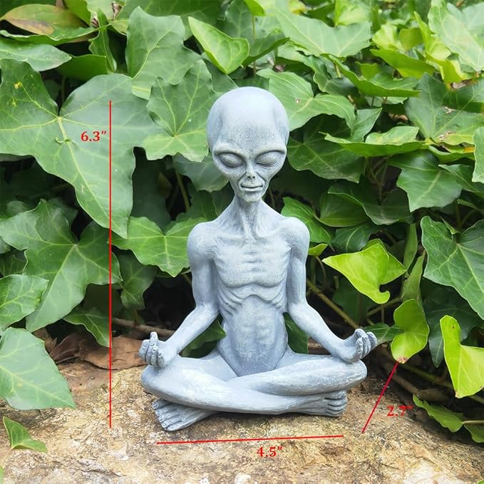Alien Statue, Meditation Yoga Alien Figure, 6.3" H Resin UFO Alien Sculpture for Home Indoor Outdoor Patio Lawn Yard Decor, Collectable Gift