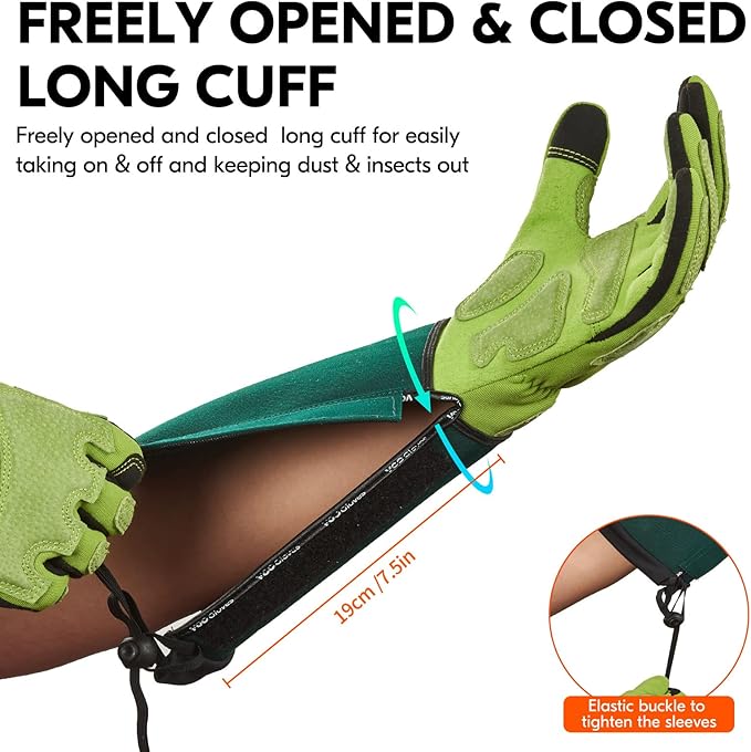 Vgo... Gardening Gloves Ladies,Safety Work Gloves,Long Sleeves Gauntlet,Puncture Proof,Touchscreen(Size M,Light green,SL7477)