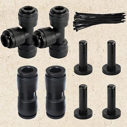 1/4in. Drip Irrigation Tubing - 50FT Drip Line Irrigation System Parts for Garden(Includes 1/4" Straight Connector, Ends, T Connectors, Cable Zip Ties)