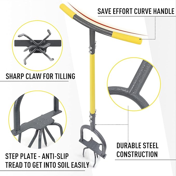 Jardineer Hand Tiller Garden Claw, Garden Twist Tiller Heavy Duty, Manual Soil Tiller for Flower Box and Raised Bed