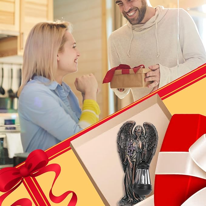 Solar Angel Outdoor Garden Decor Statues – 13.2 inches Solar Outdoor Sculptures for Outside Yard Art Patio Balcony Front Lawn Ornaments Gifts for Mom Grandma Women(Bronze)