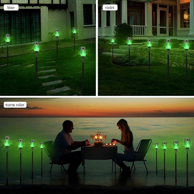 Solar Lights Outdoor Waterperoof Green,6 Pack Halloween Decorations Outdoor Solar Torches Lights Flickering Flame for Garden Decor,Halloween Lights Decor Outdoor for Yard,Halloween Decorations