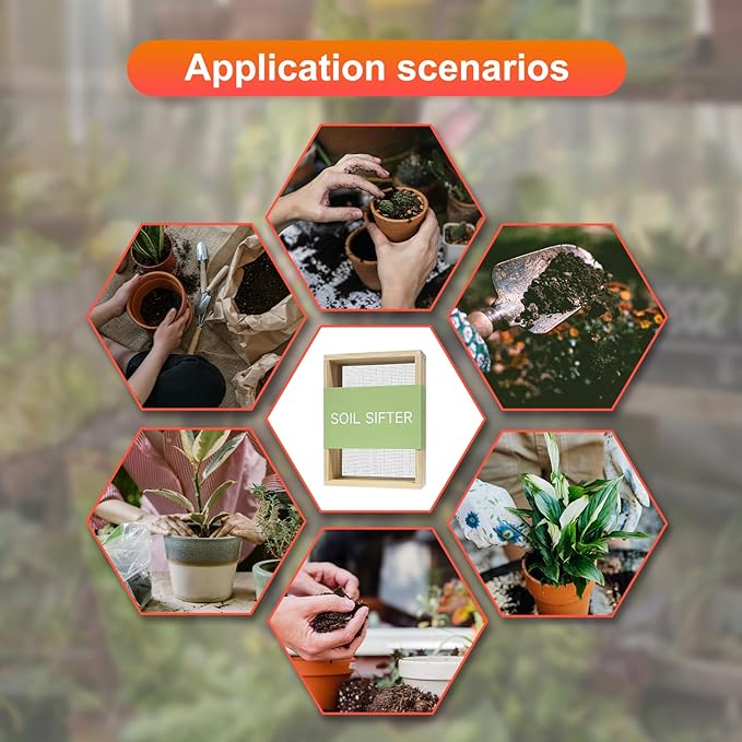 Soil Sifter 13.8"x10.2" for Garden: Wooden Dirt Sifter Replaceable Iron Mesh(0.15" & 0.35"), Multipurpose Handheld Compost Rock Sifter for Flowers, Fruit, Vegetable Plant Pots Gardening Tools