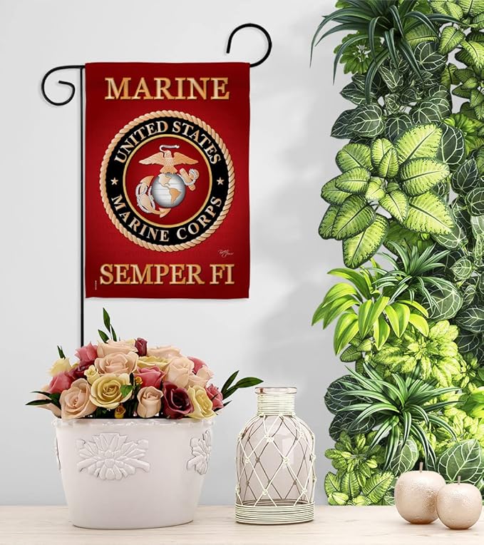 US Marine Corps Garden Flag Decor USMC Semper Fi Armed Forces Official United State Decorations Yard Military Memorabilia Banner Remembrance Wall Tapestry Retire Veteran Memorial Day Gifts Made In USA
