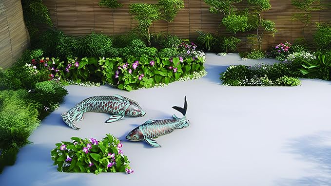 Set of 2 Koi Fish Decor Outdoor Statues Sculptures Antique Copper Garden Pond Fishes Art Metal Koi Fish Statue Outside Garden Décor Ornaments for Outdoors,Patio,Yard,Lawn,Pond,Home Decorations