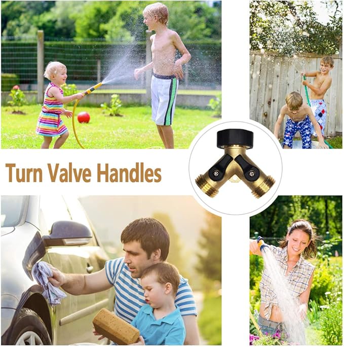 HQMPC Hose Splitter Garden Hose Y Valve 2 Way Valve Brass Y Valve Water Outdoor Garden Hose Adapter 2 Way Y Valve Y Hose Adapter Garden Faucet Y Valve +3/4" GHT Thread Extra 4 Presure washers