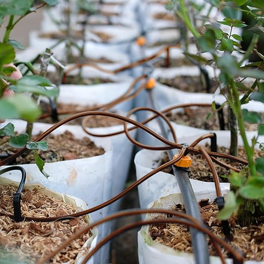 Yaomiao 984 ft Drip Irrigation Hose 1/4 Inch Blank Distribution Tubing Drip Irrigation Drip Line Watering Drip Automatic Irrigation Equipment Set for Garden Flower Bed Greenhouse Flower (Brown)