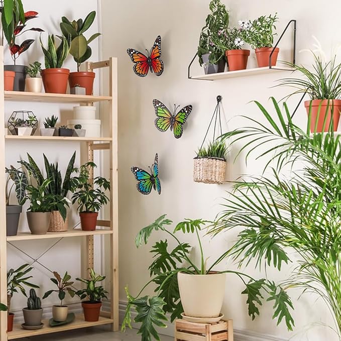 EOORAU Metal Butterfly Wall Decor - 3 Pcs Butterflies Wall Sculpture Hanging Decorations for Outdoor Fences Patio Yard Fence Garden Decorations, Gifts for Mom Friends