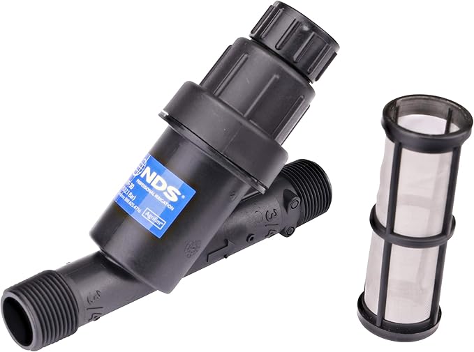 NDS PRYF 30 Pressure-regulating Y Filter, 3/4 in. MPT X 3/4 in. MPT, 0.2-5 GPM Flow Range, 30 PSI, 200 Mesh, Black