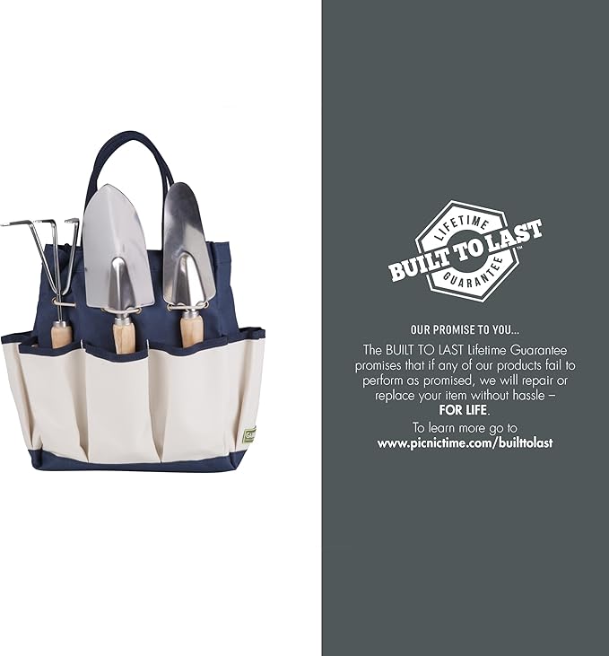 PICNIC TIME Disney Mickey Mouse Garden Bag with Tool Set, Garden Tool Organizer Bag, Gardening Tools Gifts for Women and Men, (Navy Blue with Beige Accents)