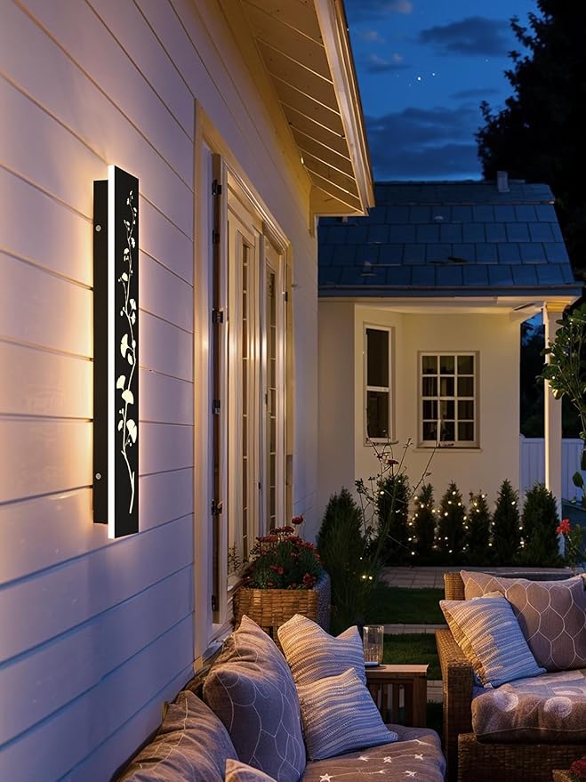 Modern Outdoor Wall Lights 23.6inch LED Long Wall Sconce 3000K Ginkgo Hollow Design Wall Mount Porch Lights 20W Exterior Lighting Fixtures for Patio Balcony Terrace Garden