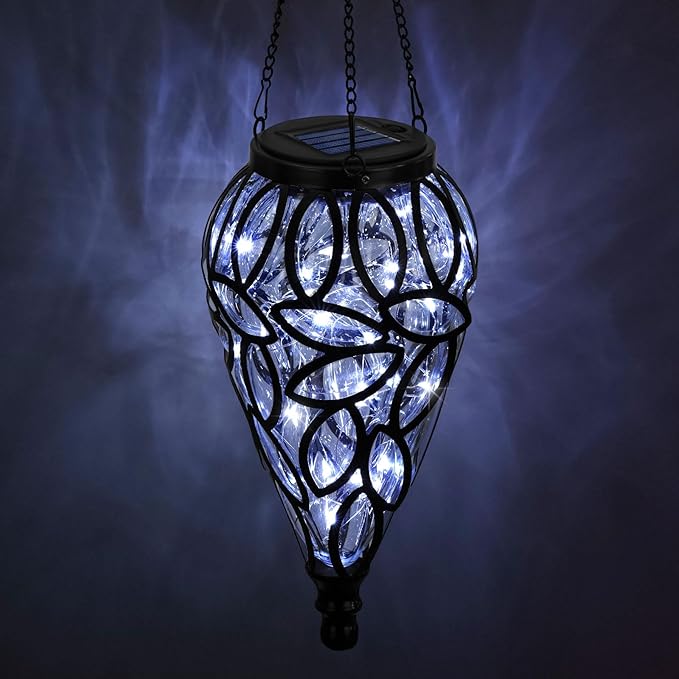 Outdoor Plastic Solar Hanging Lantern, 15 Cool White LEDs Twinkle Effect Tear-Shaped Hanging Lantern Decor Garden Decorative Solar Lights for Backyard, Patio and Lawn
