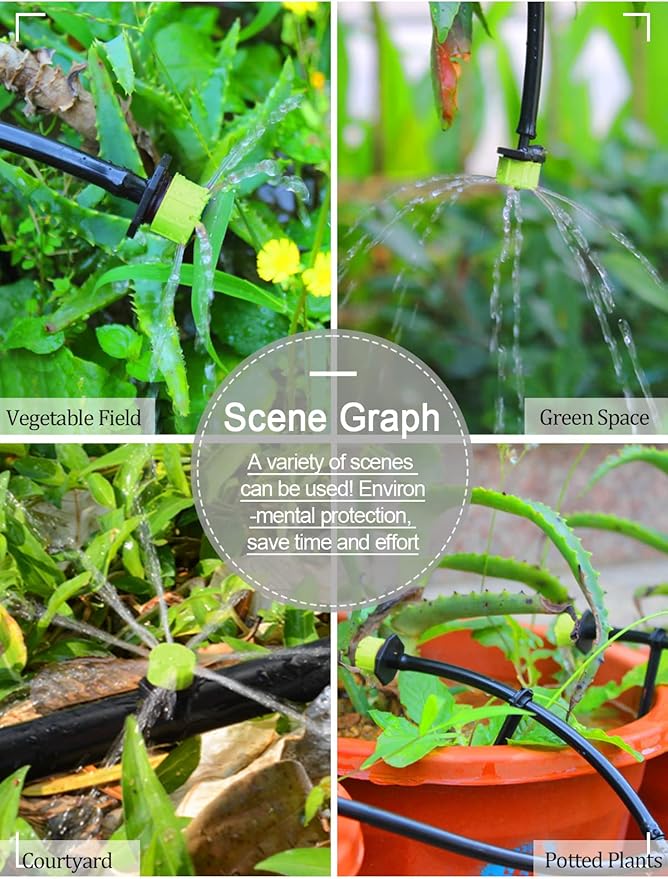 Kalolary 400Pcs Adjustable Irrigation Drippers Parts, 1/4 Inch Automatic Irrigation Anti-Clogging Emitters Micro Ffittings for 4mm/7mm Watering System Drippers Garden Supplies(Green)