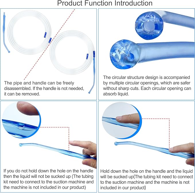 4 units suction collection tubing with detachable porous end design handle(Each suction tube kits is 6.8 feet long)