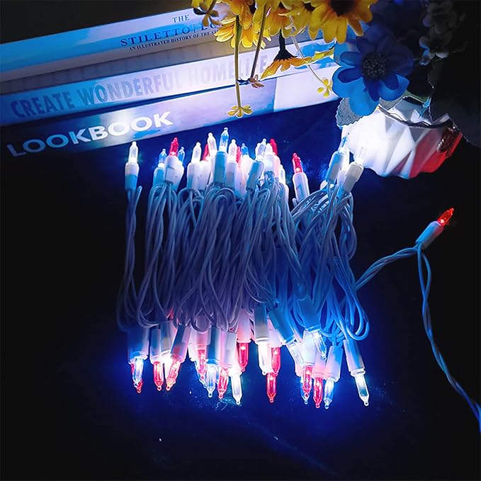 Red White and Blue LED Christmas Lights - 35 Count 4th of July String Lights for Small Tree, Crafts, Independence Day Patriotic Decorations, 11 Feet White Wire, UL Certified, Connectable