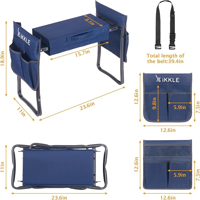 Patented Garden Kneeler and Seat Heavy Duty, Upgraded Garden Bench with Thicker Wider Soft Detachable Kneeling Pad, with 2 Tool Store Pouches, Nice for Mother Father Gardeners