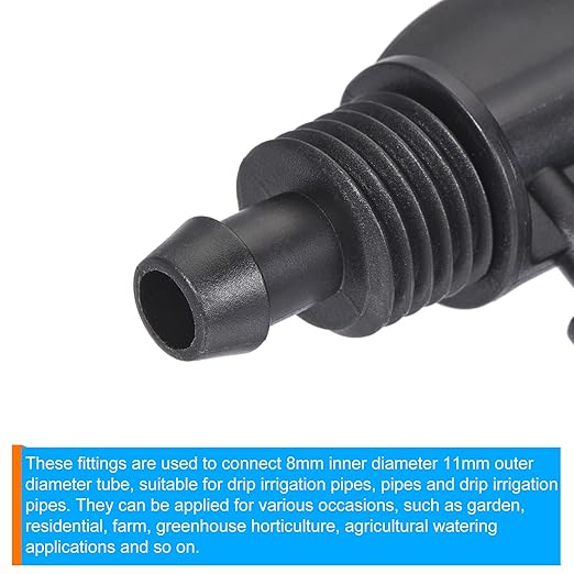 MECCANIXITY Drip Irrigation Barbed Tee 4-Way Fitting 8mm to 4mm ID Tubing for Garden Drip Tape Tubing Sprinkler System Black Pack of 15