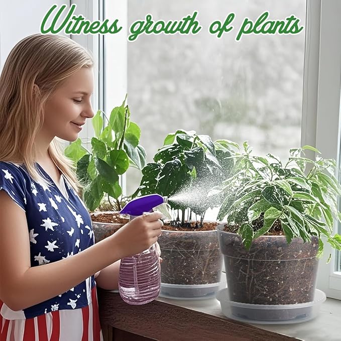 9 Pack 8/7/6 Inch Clear Nursery Pots for Plants with Saucer, Transparent Plastic Plant Pots with Drainage Holes, Sturdy Seedling Starter Pot, Garden Planter Pot for Succulents Flowers Herb Vegetables