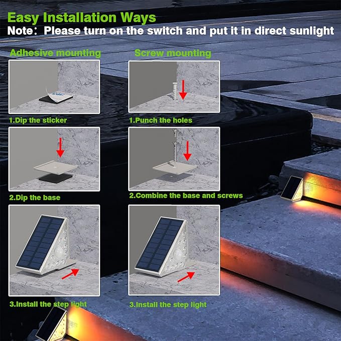 Motion Sensor Solar Step Lights Outdoor Waterproof, 8 Led Solar Stair Lights for Outside, Motion Detector Lights Solar Power for Pathway/Deck/Walkway/Drivway/Lawn/Garden(4PC)
