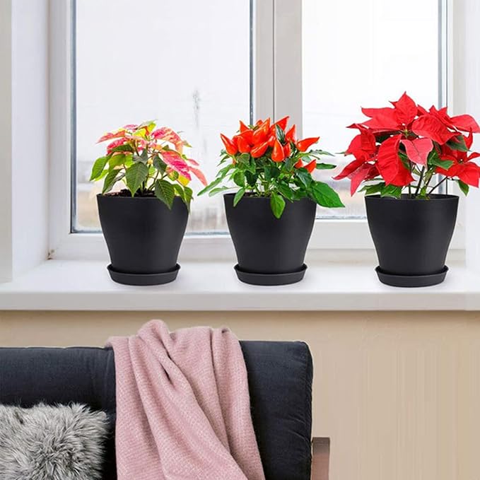 50 Pack 4 Inch Plant Pots Bulk Small Plastic Planters Pots with Drainage Holes Flower Pot for Succulent, Cactus, Herb, African Violet (50pcs-Black, 4Inches)