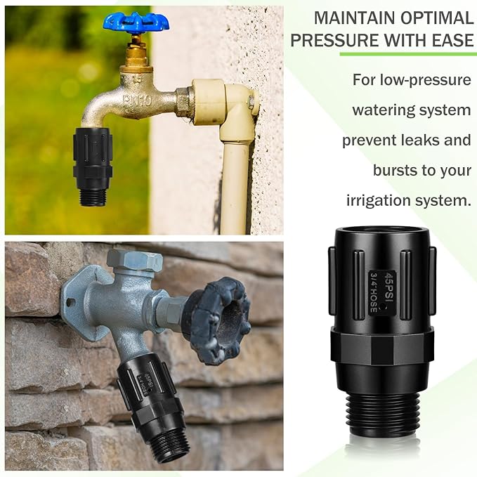 Tondiamo 3 Pcs Drip Irrigation Pressure Regulator, 3/4" Female Hose Thread x 3/4" Male Hose Thread for Drip Irrigation System Irrigation Pressure Reducer Low Flow Valve(45 PSI)