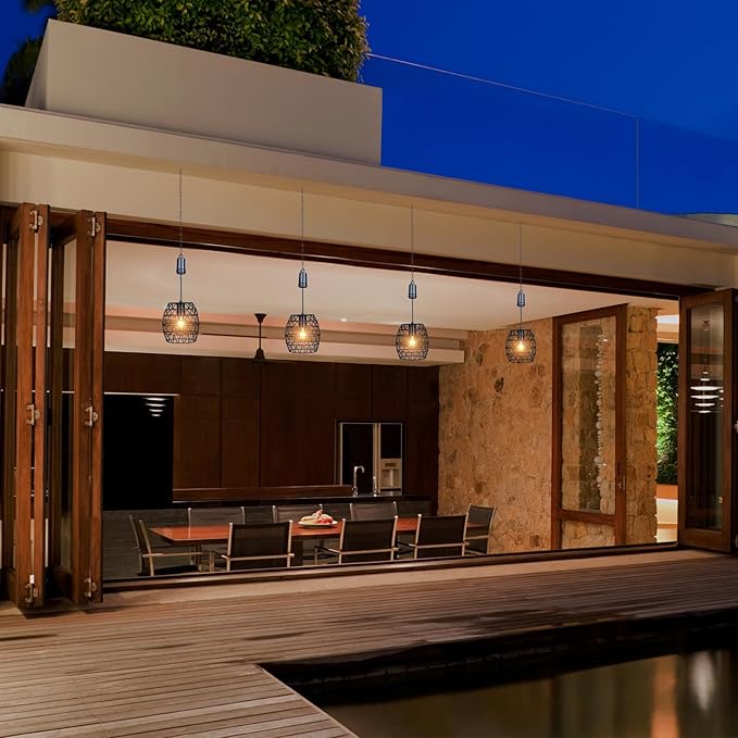 Larekook 6 Hours Timer Battery Operated Outdoor Hanging Light — Outdoor Indoor Pendant Chandelier Waterproof Porch Gazebo Patio Pendant Lantern Chandelier Lighting-Out Auto On/Off