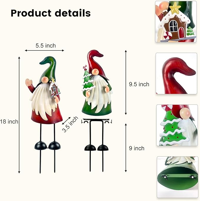 HONGLAND Christmas Decorations Outdoor Metal Gnome Yard Art Christmas Gnomes Statue 18 Inch Gnome Figurine for Holiday Christmas Lawn Patio Yard Garden Decor-2 PCS