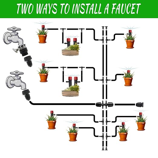 Drip Drop Irrigation System Kit, 50 Ft Automatic Drip Irrigation Kit for Watering Plant, Greenhouse Sprinkler System Kits, Patio Garden Sprinkler with 1/2in,1/4in Drip Irrigation Tubing