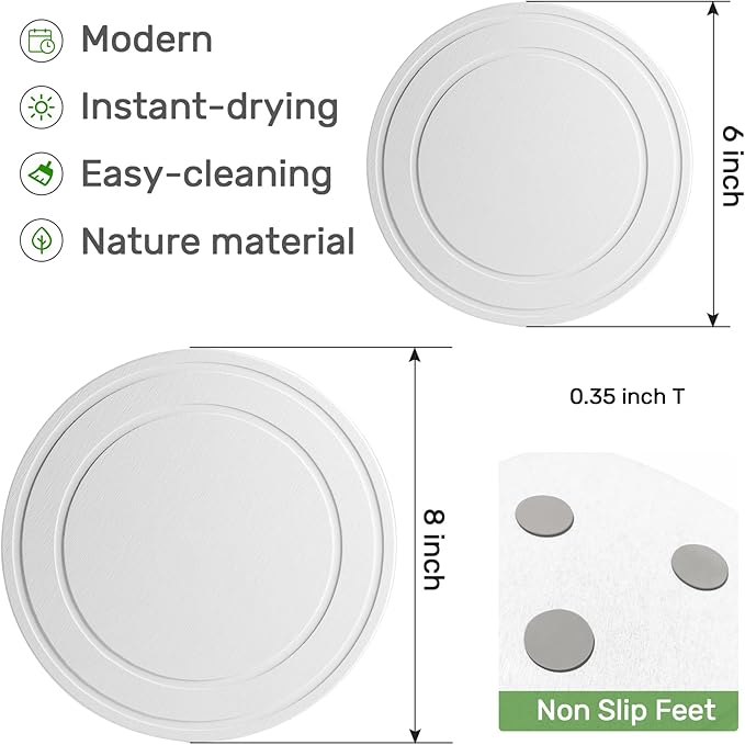 Diatomaceous Earth Plant Saucer for Indoor, 2 Pack 6 inch, Instant Dry Pot Saucer, Plant Drip & Drainage Tray for Indoor, Off White