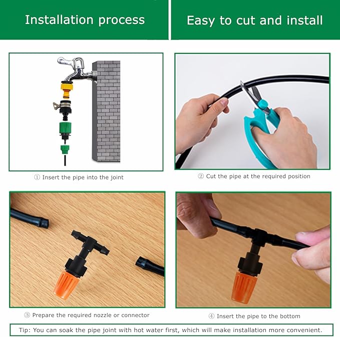 Three-Way Atomizing Nozzle 1/4 Inch, 50 Pcs Adjustable Micro Spray Irrigation Emitters, Drip Irrigation Parts Accessories for Patio Lawn Greenhouse Vegetable Irrigation Supplies