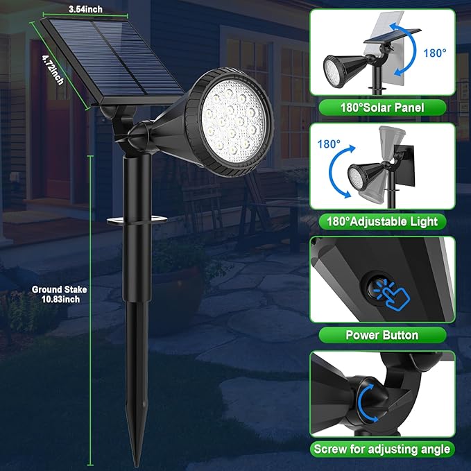 Solar Lights Outdoor Waterproof IP65 180° Adjustable Solar Powered Landscape Spot Lights for Yard 4 Lighting Modes Spotlights for Pathway Garden Outside Wall Pool Porch (8 Pack, Cool White)