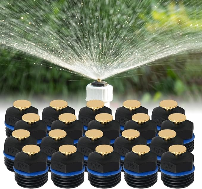 20pcs 1/2 Inch Adjustable 360 Degree Atomizing Sprinkler Nozzles for Garden, Agriculture, Lawn Irrigation System (20 Sets)