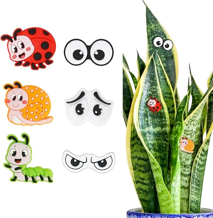 AUAUY Plant Magnets Eyes for Potted Plants, 6PCS Silicone Plant Safe Magnet Pins Charms, House Plant Accessories Unique Gifts for Plant Lovers