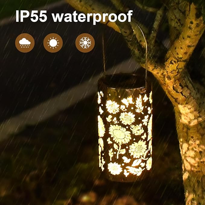 Solar Lanterns Sunflower Lights, Outdoor Garden Decor Waterproof Hanging Lantern Sunflower Solar Lights Gifts for Women Mom Grandma Decorative Yard Patio Deck Porch, 1 Pack