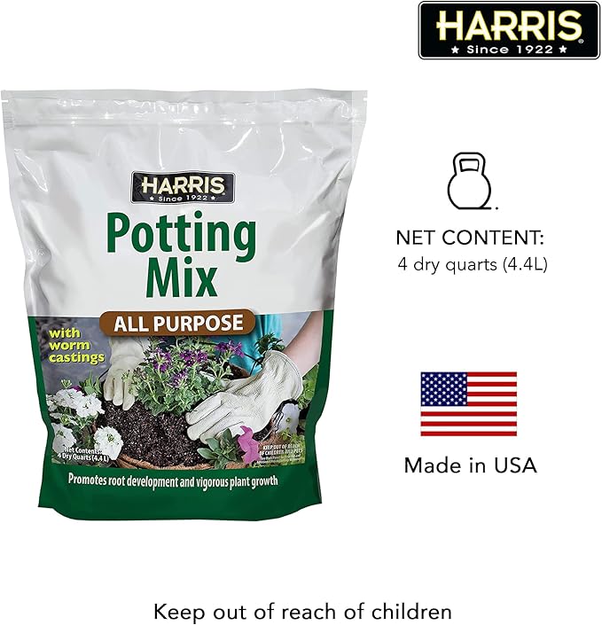 Harris All Purpose Premium Potting Soil Mix with Worm Castings and Other Nutrients, 4 Quarts