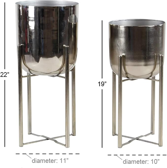 Deco 79 Glam Metal Planters with Stands, Set of 2, 19", 22" H, Silver (Pack of 3, 6 Count Total)