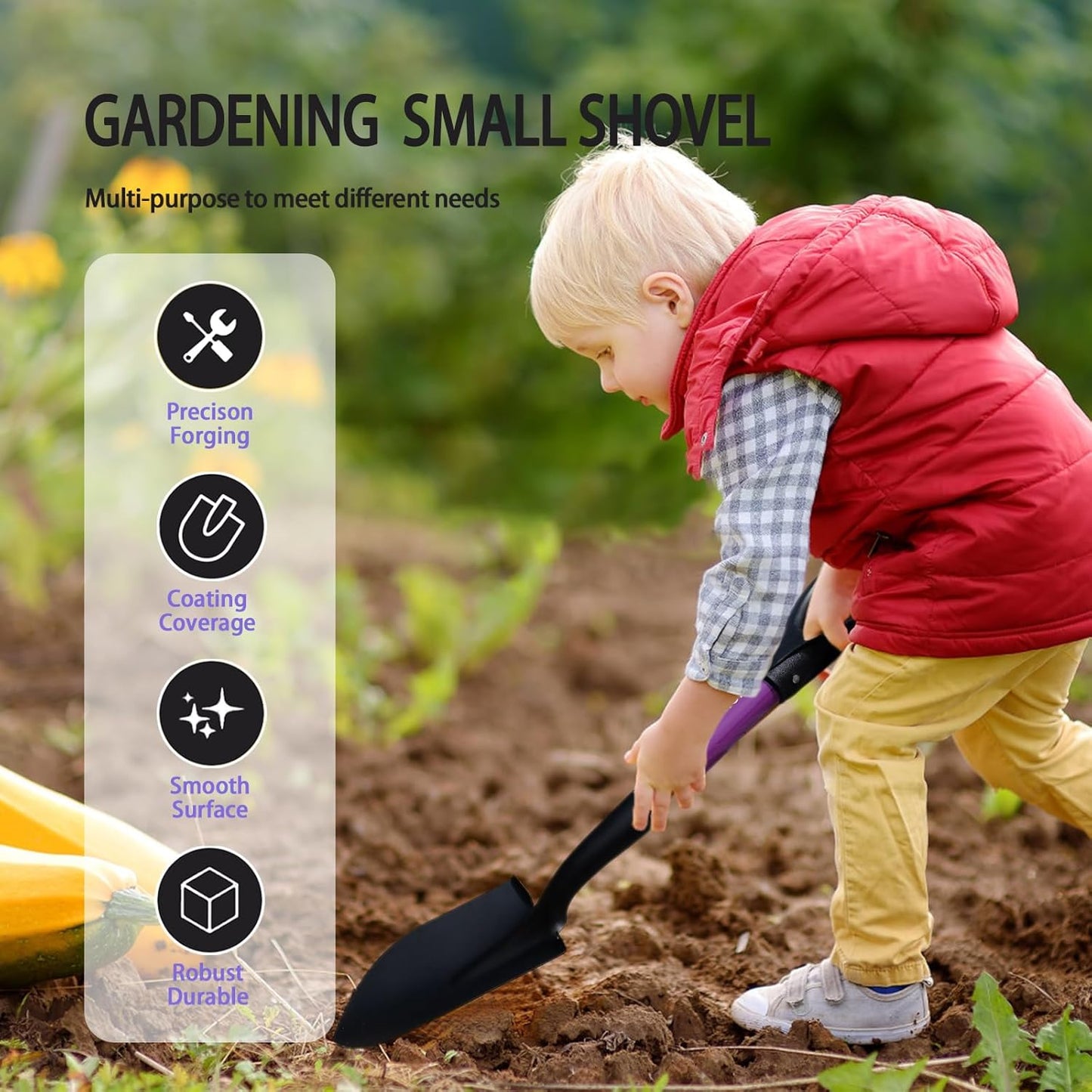 Beach Shovel, Round Small Head with Wooden D-Handle, Metal Garden Shovel for Gardening, 27 Inches Metal+FiberglassMetal+Fiberglass(Purple)