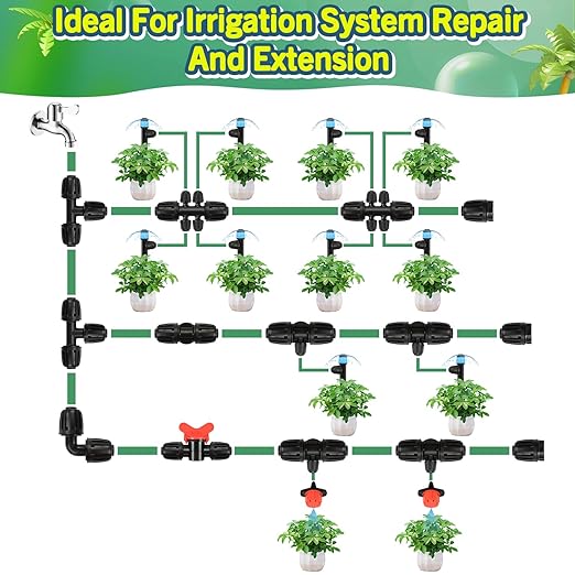 12 Pack Drip Irrigation Tee Fittings for 1/2 Inch Drip Tubing(1/2" ID x 0.65" OD), Anti-drop Barbed 1/2'' Drip Line Tee Connectors with Locked Nut for Garden Irrigation System Connection