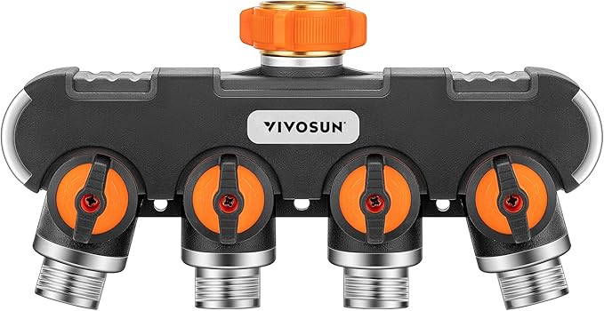 VIVOSUN Garden Hose Splitter 4 Way, Heavy Duty Water Hose Connector 3/4", Water Hose Manifold, Faucet Adapter with Comfortable Rubberized Grip for Drip Irrigation, Lawns