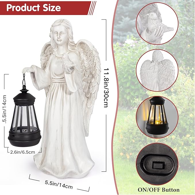 Solar Garden Statues Outdoor Décor,Angel Outdoor Statues with Lantern,Resin Garden Sculptures & Statues Garden Decor for Outside Patio Lawn Women Mom Gift (Angel with Lantern)