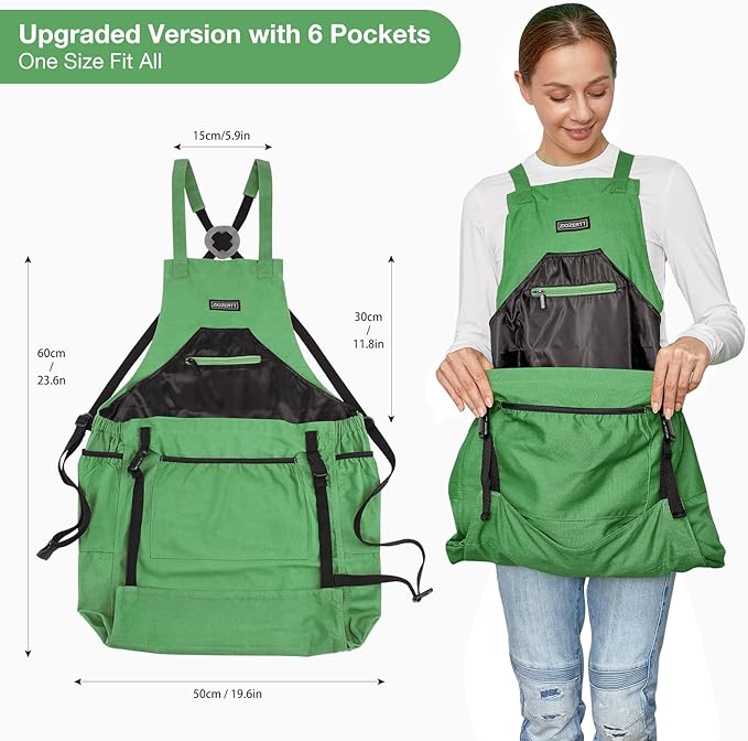 Gardening Apron, Canvas Garden Aprons with 6 Pockets and Harvesting Pouch for Women and Men,Gardener Gifts