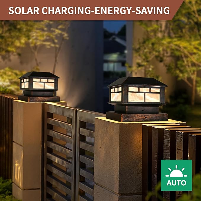 Solar Post Cap Lights Bronze Fence Deck Post Light Solar Powered Fit 3.5x3.5 4x4 5x5 Wooden Posts 8 Packs
