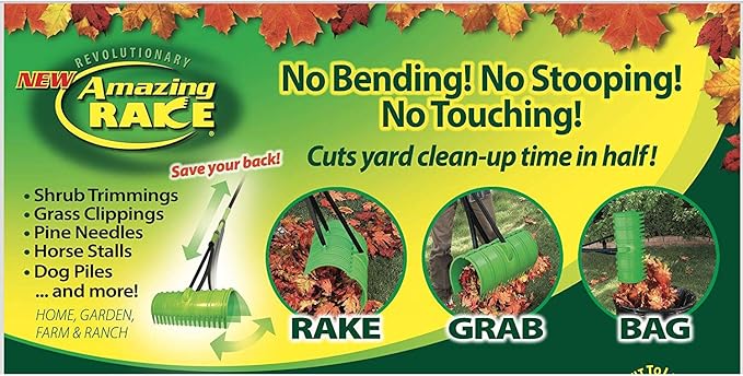 Amazing Rake Back Saving Garden Rake ― Leaf Rakes for Gardening ― Leaf Picker Upper ― Heavy Duty Leaves Claw & Rakes Lawns Garden Tool ― Easy Leaf & Grass Grabber Without Bending Over ― Yellow