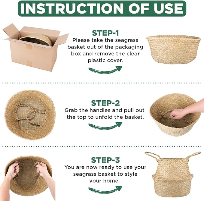 Olive Tree Basket β Small Seagrass Plant Pot for Tall Indoor Artificial Trees, Woven Planter 8-9 Inches, Wicker Baskets for Decorative Storage (Black, Medium)