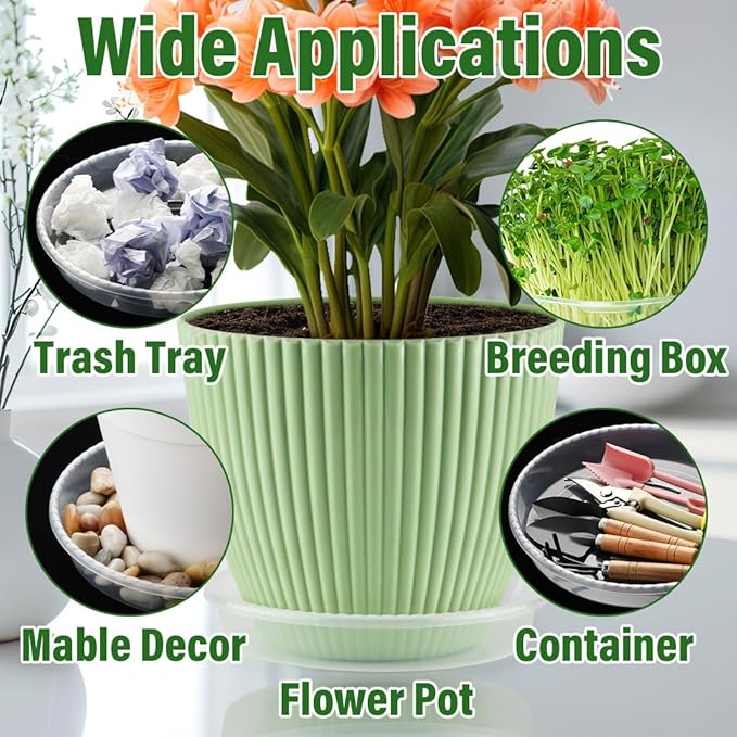 5 Pack Plant Saucer for Indoor Plants, 12 Inch Clear Plant Trays for Pots, Durable Plastic Flower Plant Pot Saucer, Heavy Duty Sturdy Plant Saucer Drip Trays for Pots