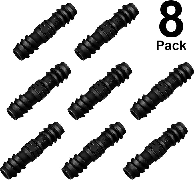 Maitys 8 Pieces Drip Irrigation Barbed Tee Fittings 1/2 Inch Universal Barbed Tee Fittings Connectors Drip Plastic Soaker Hose Connectors Hose End Stop, Black(Joiner)