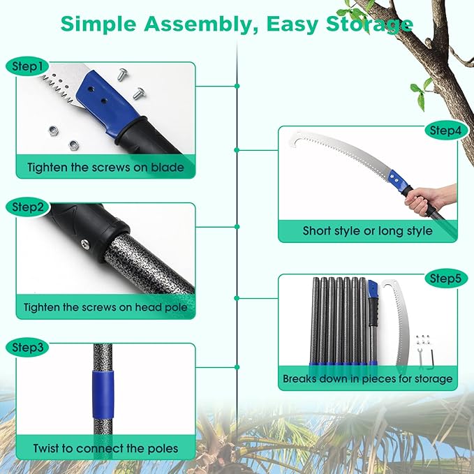 Pole Saw, Manual Pole Saw with 6.5FT Extension Rod for High Branches Tree Trimming Cutting, Long Pole Pruning Pole Saw Cutter for Yard Garden, Stainless Steel Tree Pole Pruner