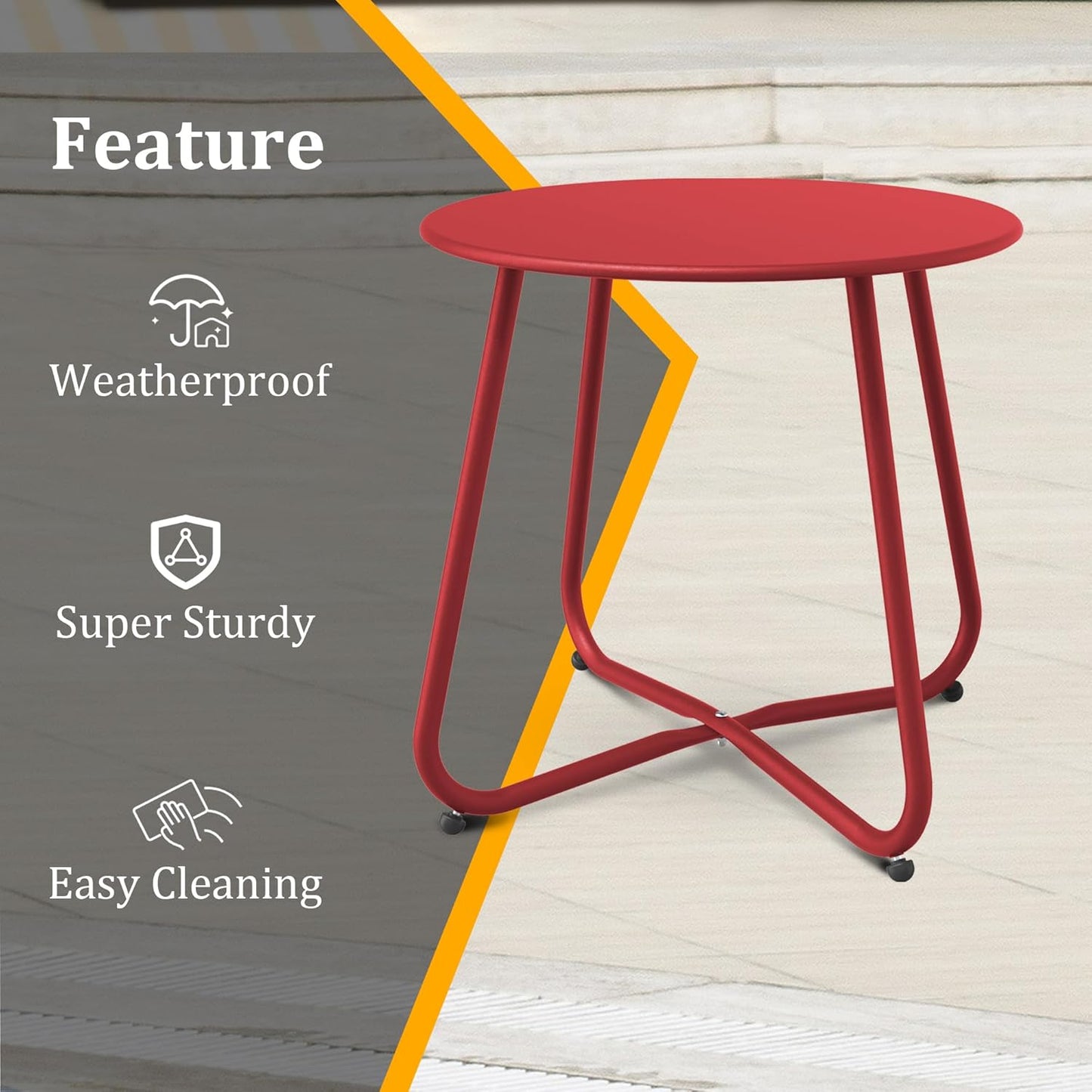 Dark Red Patio Side Table, 18" Weatherproof Steel Outdoor Indoor Side Table for Garden, Balcony, Pool & Tailgate, Rust-Resistant Lightweight Portable Patio End Table