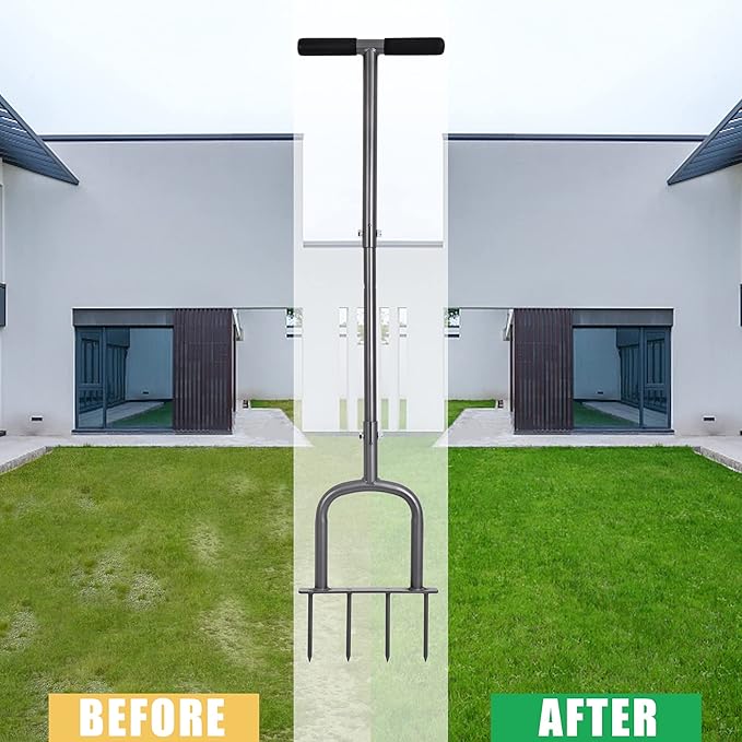 Height Adjustable Mannual Lawn Aerator for Compacted Soils and Lawns Hand Aerator with 4 Spike Aerator